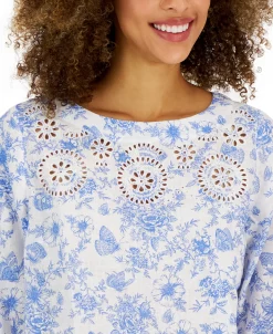 Charter Club Women's Linen Printed 3/4-Sleeve Top, Created For Macy's 6 Charter Club Women's Linen Printed 3/4-Sleeve Top, Created For Macy's -Anne Klein Sales Store 23481939 fpx