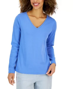 Charter Club Women's Cotton Long-Sleeve V-Neck T-Shirt, Created For Macy's 21 Charter Club Women's Cotton Long-Sleeve V-Neck T-Shirt, Created For Macy's -Anne Klein Sales Store 23487582 fpx