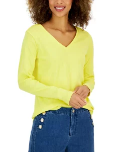 Charter Club Women's Cotton Long-Sleeve V-Neck T-Shirt, Created For Macy's 23 Charter Club Women's Cotton Long-Sleeve V-Neck T-Shirt, Created For Macy's -Anne Klein Sales Store 23487583 fpx