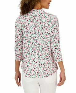 Alternative view of Charter Club Women's Bloom V-Neck 3/4-Sleeve Top, Created For Macy's