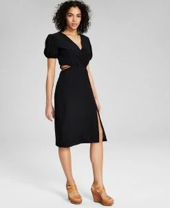 And Now This Women's Puff-Sleeve Cutout Midi Dress