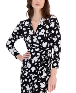 Anne Klein Women's Floral-Print Long-Sleeve Wrap Dress 8 Anne Klein Women's Floral-Print Long-Sleeve Wrap Dress -Anne Klein Sales Store 23542222 fpx