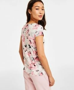Alternative view of Kasper Women's Floral-Print Cap-Sleeve Cowlneck Top, Created For Macy's