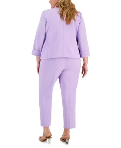 Alternative view of Kasper Plus Open-Front Jacket, Floral Print Cowl-Neck Top, & Mid-Rise Ankle Pants