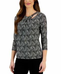 Kasper Women's Abstract-Print Cut-Out Long-Sleeve Top