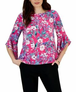 Kasper Floral Printed Ruffle 3/4-Sleeve Blouse