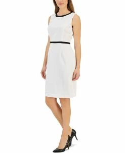 Kasper Women's Stretch Combo Contrast Trim Sheath Dress