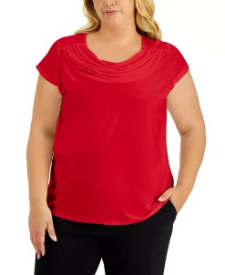 Kasper Plus Size Short-Sleeve Cowl-Neck Top