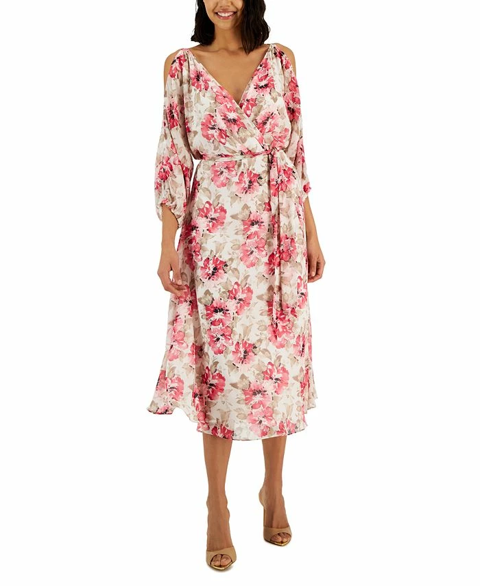 Anne Klein Women's Printed Cold-Shoulder Midi Dress 1 Anne Klein Women's Printed Cold-Shoulder Midi Dress