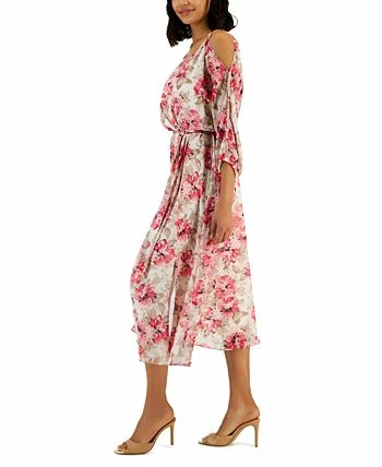 Anne Klein Women's Printed Cold-Shoulder Midi Dress 3 Anne Klein Women's Printed Cold-Shoulder Midi Dress - Image 3