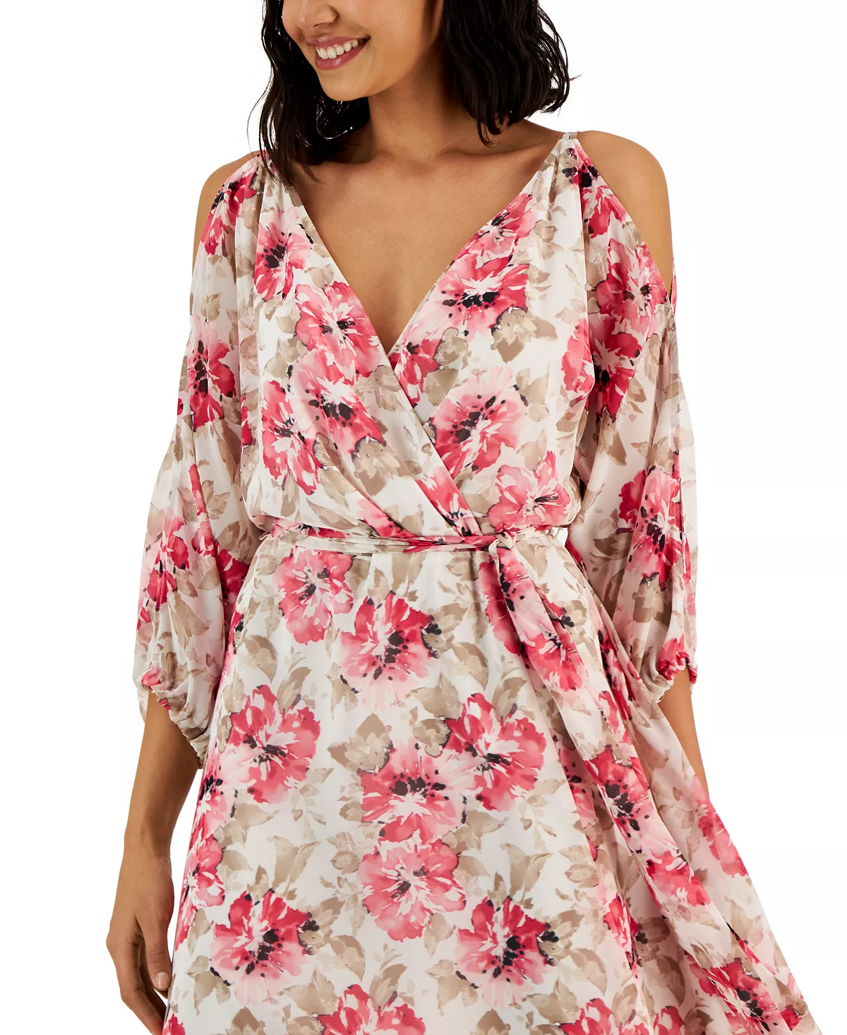 Anne Klein Women's Printed Cold-Shoulder Midi Dress 4 Anne Klein Women's Printed Cold-Shoulder Midi Dress - Image 4