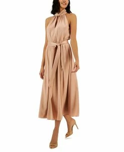 Anne Klein Women's Twist-Neck Halter Sleeveless Midi Dress