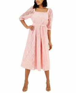 Anne Klein Women's Square-Neck Lace Belted A-Line Dress