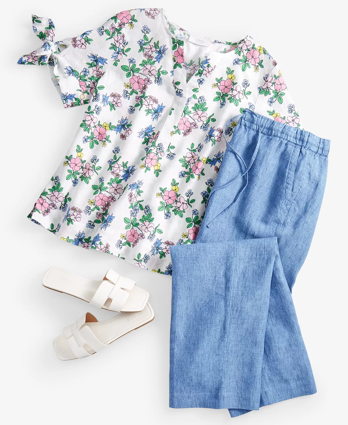 Charter Club Women's Linen Floral Tie-Sleeve Top, Created For Macy's 4 Charter Club Women's Linen Floral Tie-Sleeve Top, Created For Macy's - Image 4