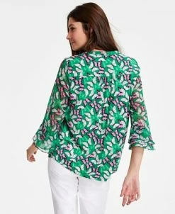 Alternative view of Charter Club Women's Butterfly-Print Pintuck Top, Created For Macy's