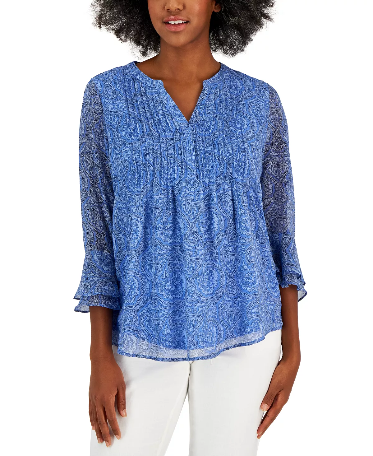 Charter Club Women's Printed Split-Neck Top, Created For Macy's 4 Charter Club Women's Printed Split-Neck Top, Created For Macy's - Image 4