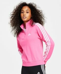 ADIDAS Women's Cotton 3-Stripes Quarter-Zip Sweatshirt