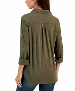 Alternative view of Style & Co Women's Button-Up Collared Knit Shirt, Created For Macy's