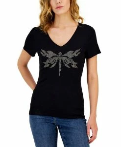 INC International Concepts Women's Embellished Ribbed Graphic Top, Created For Macy's