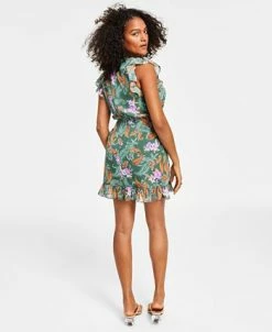Alternative view of Bar III Women's Printed V-Neck Ruffle Dress, Created For Macy's