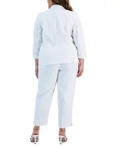 Alternative view of Kasper Plus Size Linen One-Button Jacket, Twist-Neck Top, & Linen Pants With Side Slits