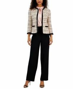 Anne Klein Tweed Blazer, Sleeveless Blouse And High Rise Pants