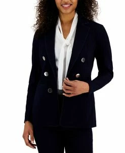 Anne Klein Women's Denim Faux Double Breasted Blazer