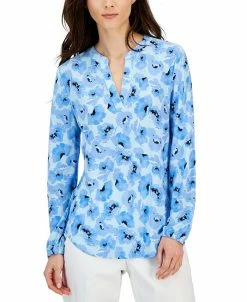 Anne Klein Women's Floral-Print Ity Long-Sleeve Blouse