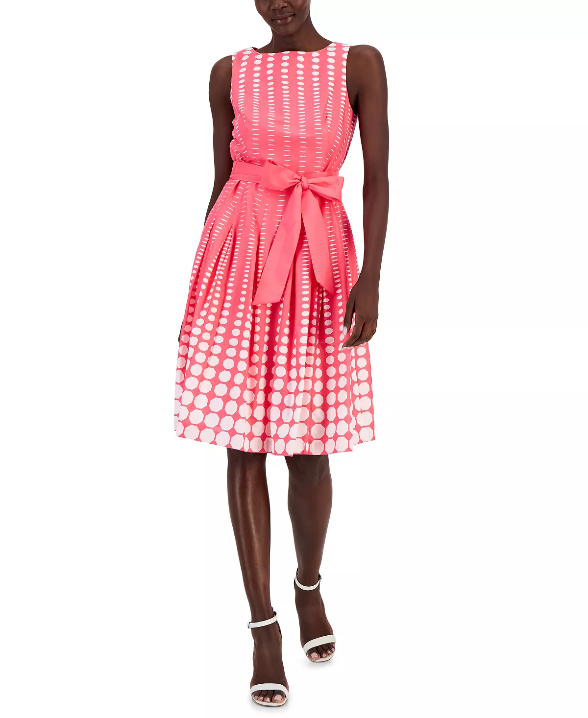 Anne Klein Women's Cotton Dot-Print Fit & Flare Belted Dress 7 Anne Klein Women's Cotton Dot-Print Fit & Flare Belted Dress - Image 7