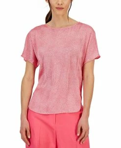 Anne Klein Women's Dot-Print Bateau-Neckline Short-Sleeve Blouse