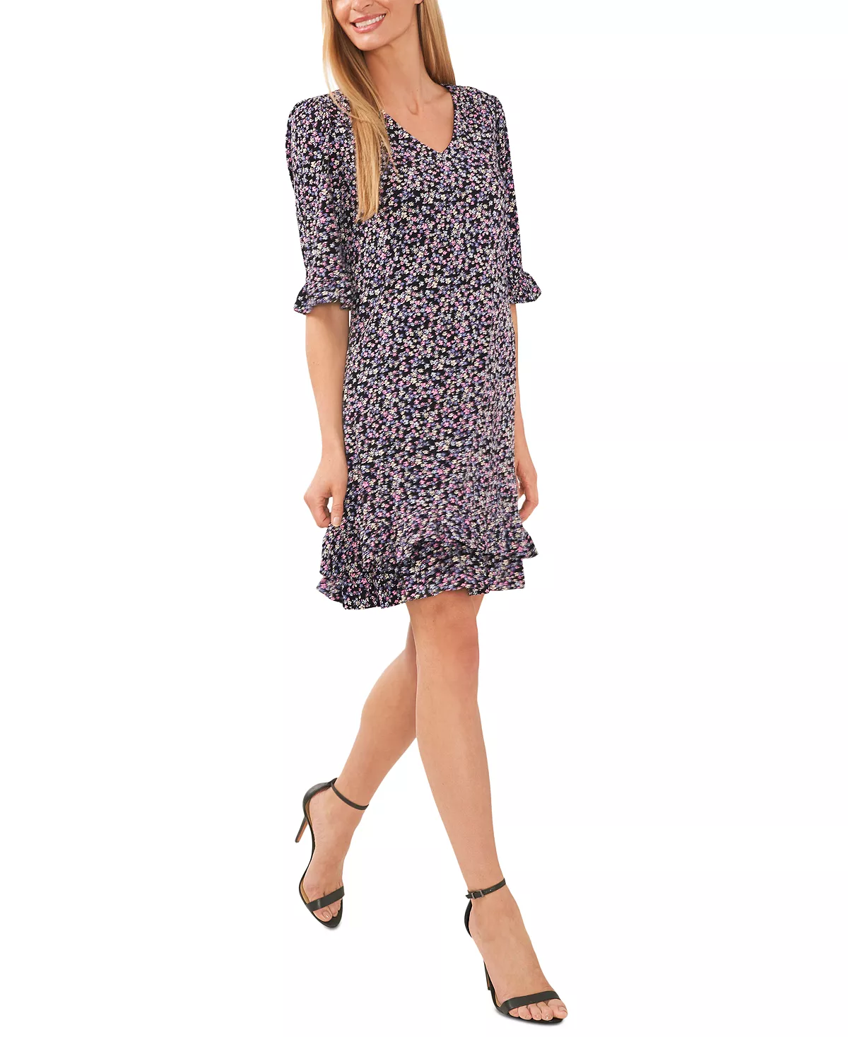 CeCe Women's Floral-Print Ruffled 3/4-Sleeve Dress 3 CeCe Women's Floral-Print Ruffled 3/4-Sleeve Dress - Image 3