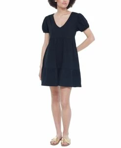 Black Tape Women's V-Neck Puff-Sleeve Babydoll Dress