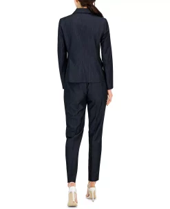 Alternative view of Anne Klein Women's Denim One-Button Jacket, Draped V-Neck Sleeveless Shell Top & Denim Straight-Leg Pants