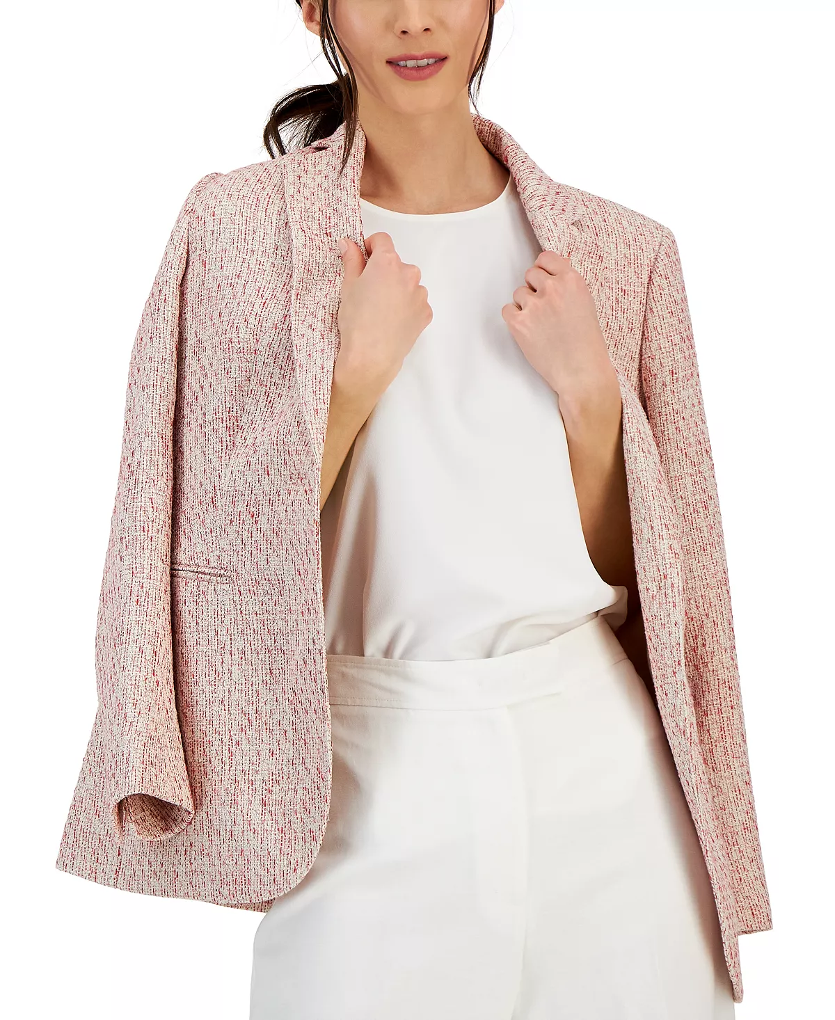 Anne Klein Women's Tweed One-Button Notched-Collar Jacket 3 Anne Klein Women's Tweed One-Button Notched-Collar Jacket - Image 3