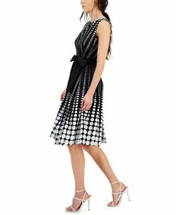 Anne Klein Women's Cotton Dot-Print Fit & Flare Belted Dress 9 Anne Klein Women's Cotton Dot-Print Fit & Flare Belted Dress -Anne Klein Sales Store 23777248 fpx