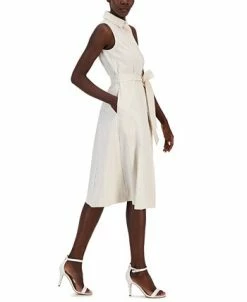 Anne Klein Women's Sleeveless Seersucker Belted Shirt Dress 9 Anne Klein Women's Sleeveless Seersucker Belted Shirt Dress -Anne Klein Sales Store 23777261 fpx
