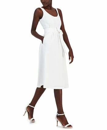 Anne Klein Women's Belted Seersucker Sleeveless Midi Dress 3 Anne Klein Women's Belted Seersucker Sleeveless Midi Dress - Image 3