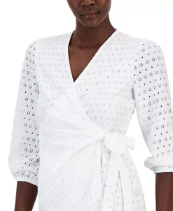 Anne Klein Women's Dot-Lace Blouson-Sleeve Wrap Top -Anne Klein Sales Store 23777321 fpx