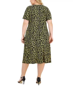 Kasper Plus Size Short-Sleeve Knit Tie-Front Top & Leaf-Print Pull-On Midi Skirt -Anne Klein Sales Store 23812536 fpx