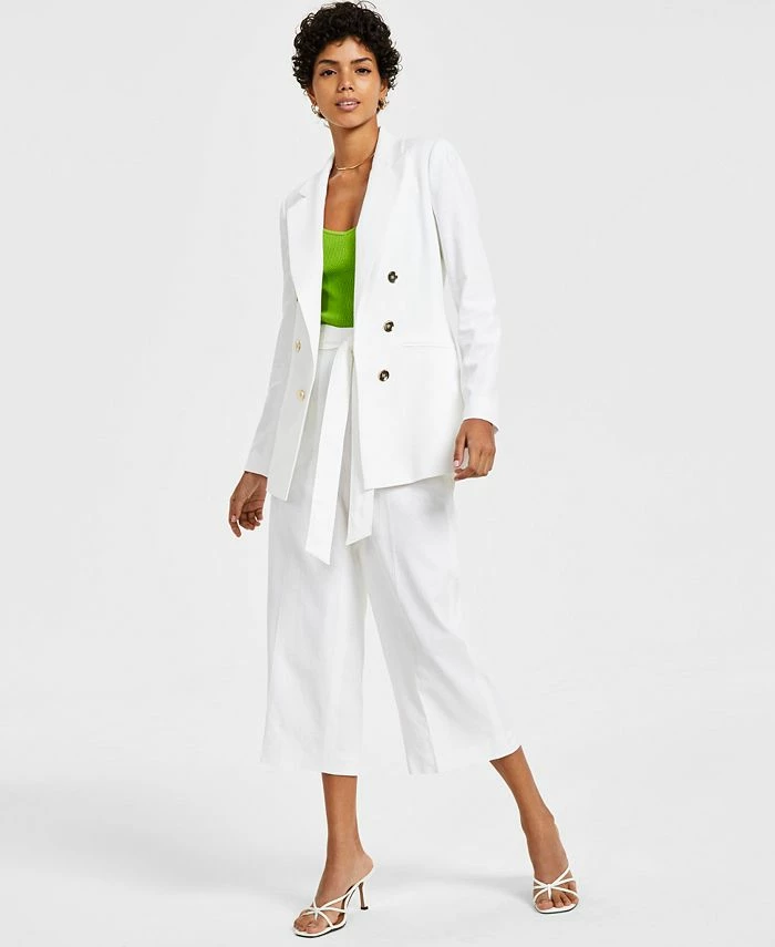 Bar III Women's Faux-Double-Breasted Long-Sleeve Blazer, Ribbed Sweater Camisole & High-Rise Wide-Leg Tie-Waist Crop Pants, Created For Macy's 1 Bar III Women's Faux-Double-Breasted Long-Sleeve Blazer, Ribbed Sweater Camisole & High-Rise Wide-Leg Tie-Waist Crop Pants, Created For Macy's