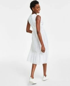Alternative view of Charter Club Women's Cotton Sleeveless Eyelet Midi Dress, Created For Macy's
