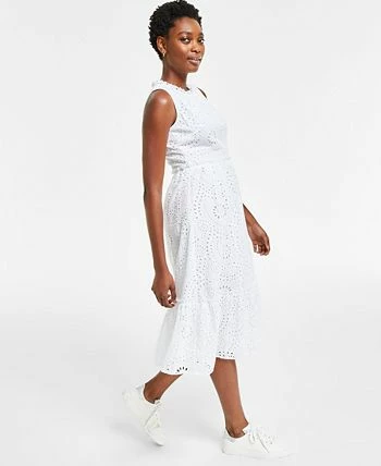 Charter Club Women's Cotton Sleeveless Eyelet Midi Dress, Created For Macy's 3 Charter Club Women's Cotton Sleeveless Eyelet Midi Dress, Created For Macy's - Image 3