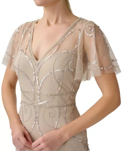 Papell Studio Women's Flutter-Sleeved Embellished V-Neck Gown 6 Papell Studio Women's Flutter-Sleeved Embellished V-Neck Gown -Anne Klein Sales Store 23931283 fpx
